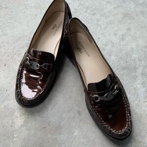 Dark Brown patent leather Loafers with Silver Detail